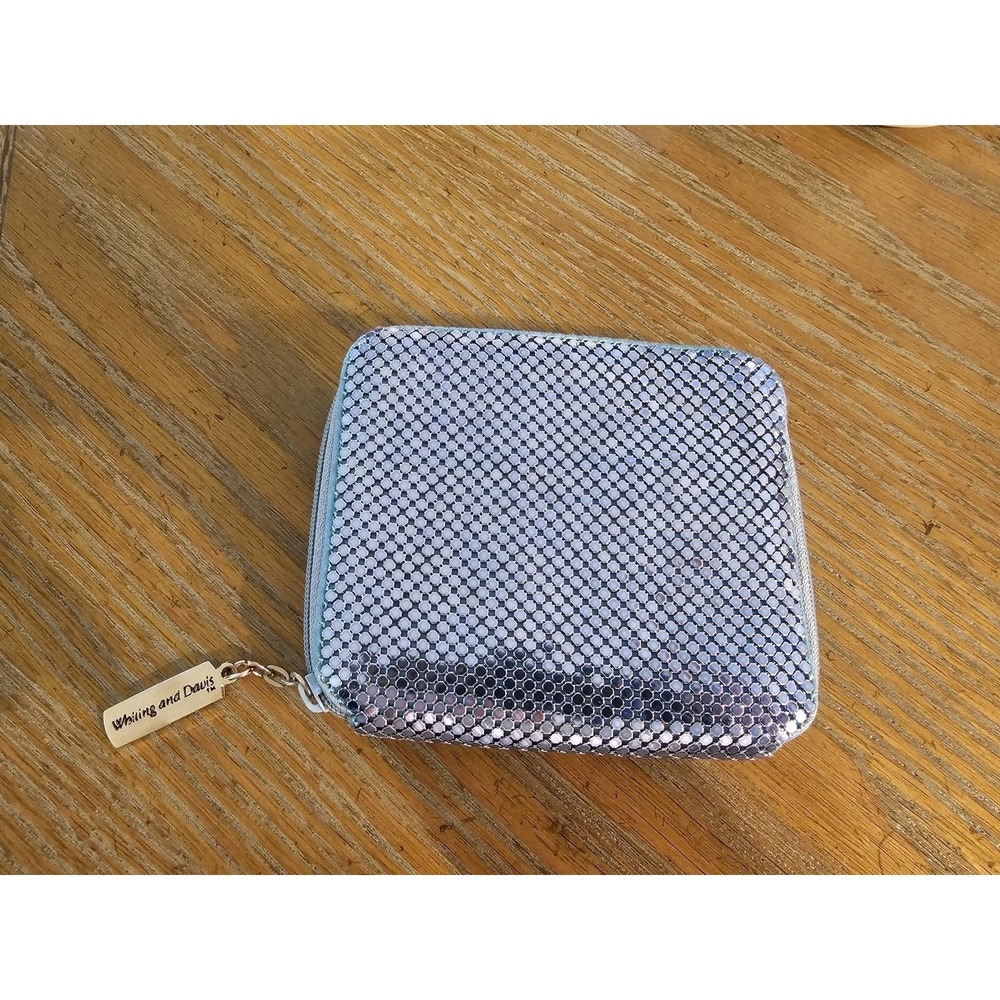 Whiting And Davis Blue Metallic Mesh Zip Around Wallet